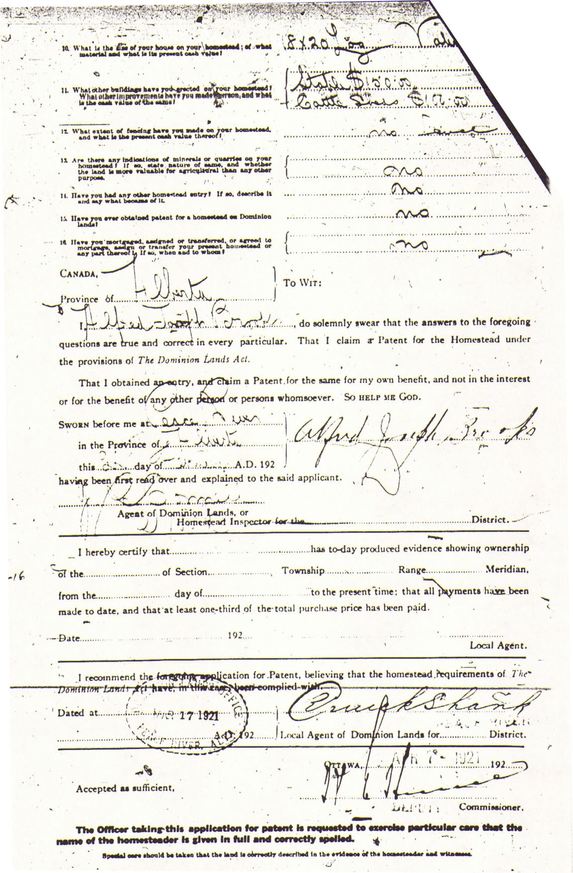 Provincial Archives of Alberta File 3729138 - Alfred Brooks -Statement 2 of 2